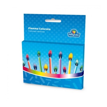 Candeline per torta con fiamma colorata Cm. 6,5 - Blister 12 pezzi