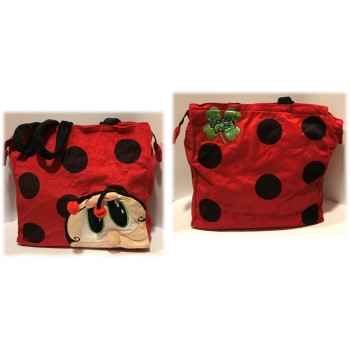 Borsa shopper due manici peluche "Coccinella" fronte/retro Cm. 32x36