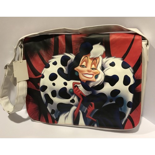 Borsa tracolla rettangolare con pattina grande vernice bianca Crudelia Demon