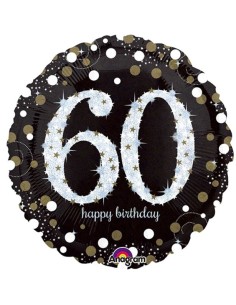 Palloncino mylar 18" Cm. 45 - Happy Birthday Black 60 anni
