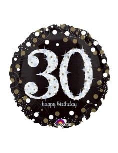 Palloncino mylar 18" Cm. 45 - Happy Birthday Black 30 anni