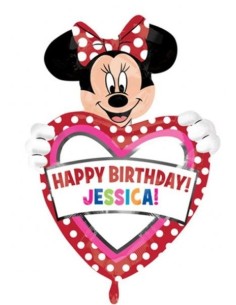 Palloncino mylar Minnie sagomato personalizzabile con lettere Cm. 83x60