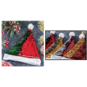 Cappello Babbo Natale con paillettes cambiacolore Cm. 27x38 - Colori assortiti