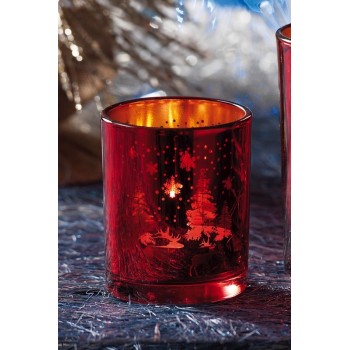 Porta tealight in vetro decorato natalizio Cm. 7,5x6,5 - Colori assortiti 2