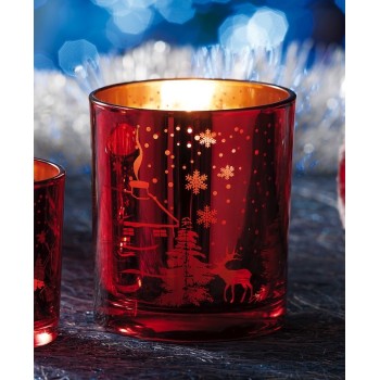 Porta tealight in vetro decorato natalizio Cm. 10x9 - Colori assortiti 2