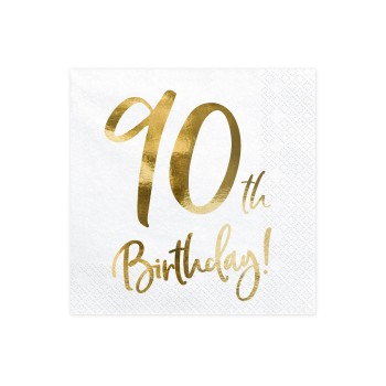 Tovaglioli carta Cm. 33x33 - Stampa metal oro - 90th Birthday - Blister 20 pezzi