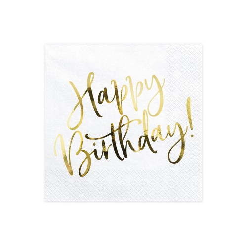 Tovaglioli carta Cm. 33x33 - Stampa metal oro - Happy Birthday - Blister 20 pezzi