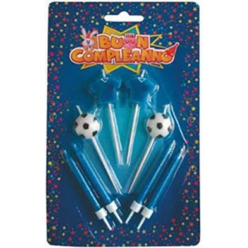 Candeline per torta calcio bianco / celeste - Blister 8...