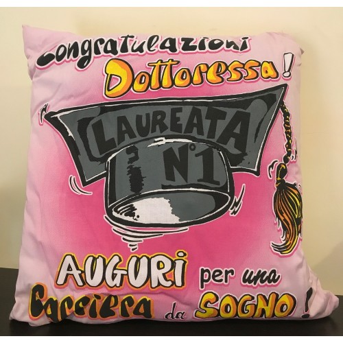 Cuscino quadrato Cm. 40x40 Laurea "Congratulazioni Dottoressa"