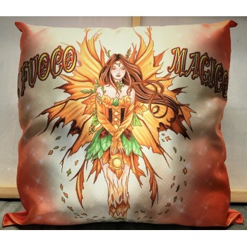 Cuscino satin quadrato Cm. 30 "Il mondo fatato" - Il fuoco magico
