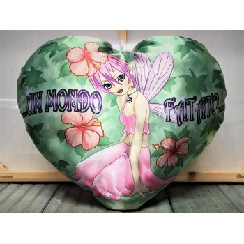 Cuscino satin cuore Cm. 35 "Il mondo fatato" - Un mondo fatato