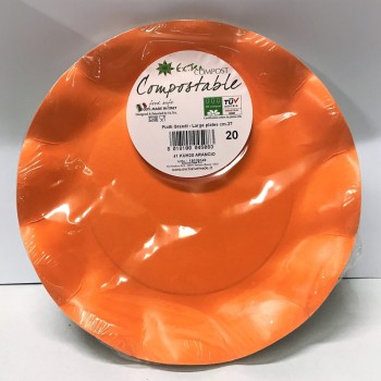 Piatto grande compostabile Cm. 27 - Arancione - Blister 20 pezzi