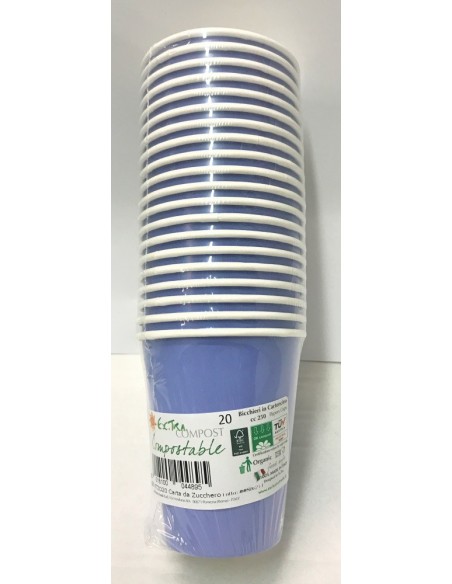 Bicchiere compostabile 250 cc. - Carta da zucchero - Confezione 20 pezzi