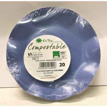 Piatto piccolo compostabile Cm. 21 - Carta da zucchero - Blister 20 pezzi
