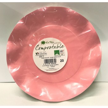 Piatto grande compostabile Cm. 27 - Rosa Quarzo - Blister 20 pezzi