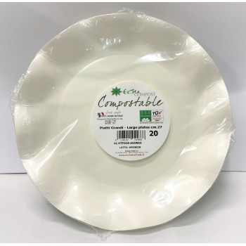 Piatto grande compostabile Cm. 27 - Avorio - Blister 20 pezzi