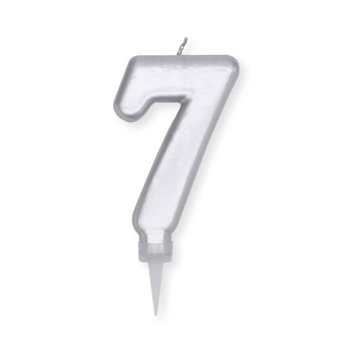 Candelina per torta "Plump" metallizzata Cm. 10 - Argento - Nr. 7