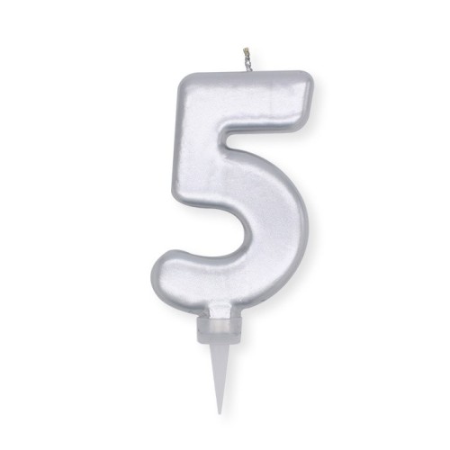 Candelina per torta "Plump" metallizzata Cm. 10 - Argento - Nr. 5