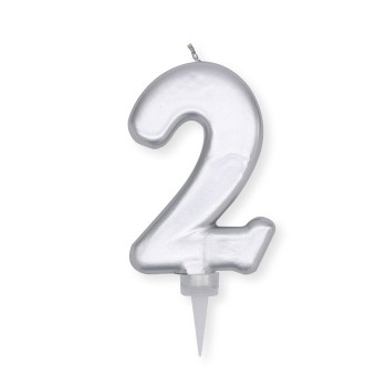Candelina per torta "Plump" metallizzata Cm. 10 - Argento - Nr. 2