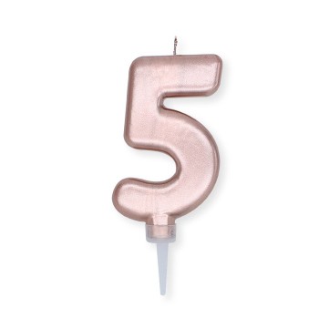 Candelina per torta "Plump" metallizzata Cm. 10 - Rosa Gold - Nr. 5