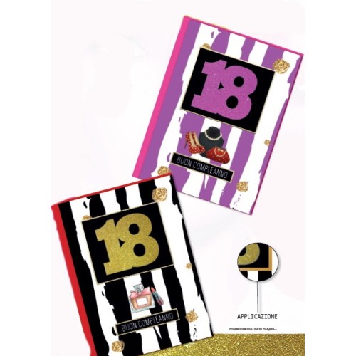 Biglietto auguri deluxe "18 Anni Black&White" con stampa rilievo glitterata