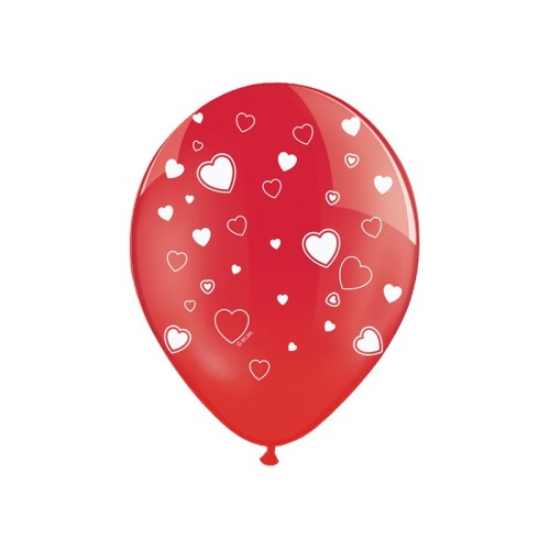 Palloncini lattice Cm. 30 Rossi con cuori - Blister 50 pezzi