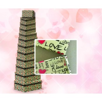 Set 12 scatola rettangolari matrioska LOVE da Cm. 34x24x14 a Cm. 14x9x5