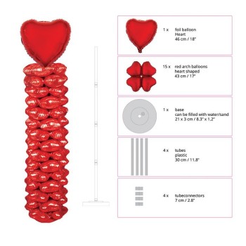 Colonna completa di struttura e palloncini mylar H. Cm. 160 - Cuore rosso