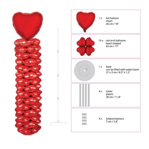 Colonna completa di struttura e palloncini mylar H. Cm. 160 - Cuore rosso