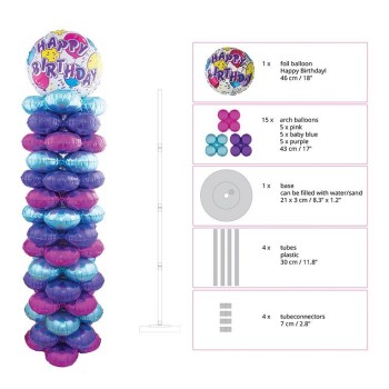 Colonna completa di struttura e palloncini mylar H. Cm. 160 - Happy Birthday