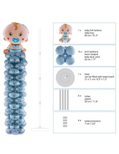 Colonna completa di struttura e palloncini mylar H. Cm. 175 - Baby Boy
