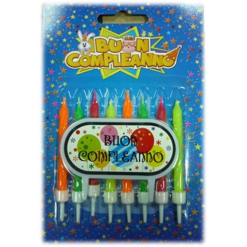 Candeline per torta con targhetta Buon Compleanno