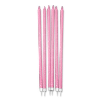 Candeline per torta lunghe Cm. 15 glitterate Rosa - Blister 12 pezzi