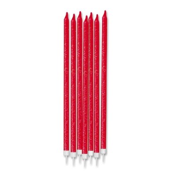Candeline per torta lunghe Cm. 15 glitterate Rosse - Blister 12 pezzi
