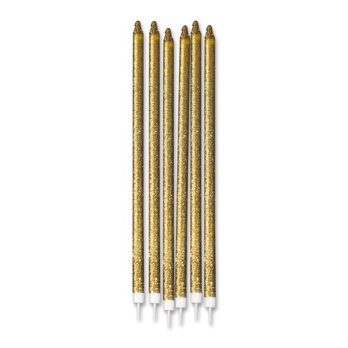 Candeline per torta lunghe Cm. 15 glitterate Oro Gold - Blister 12 pezzi