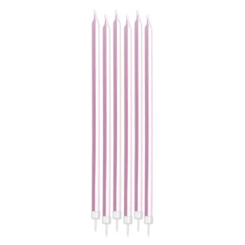 Candeline per torta lunghe Cm. 15 perlate rosa - Blister 6 pezzi