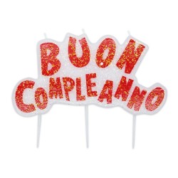 Candelina per torta scritta Buon Compleanno rosso Cm. 15x10