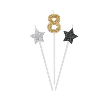 Candeline per torta picks Prestige Cm. 16 - 2 stelle e numero - Nr. 8