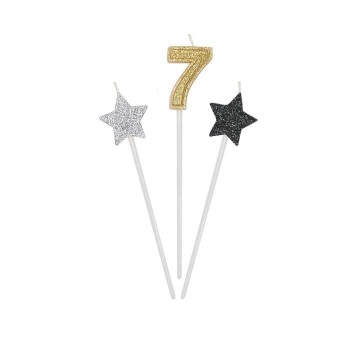 Candeline per torta picks Prestige Cm. 16 - 2 stelle e numero - Nr. 7