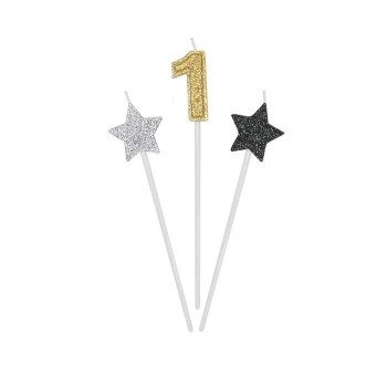 Candeline per torta picks Prestige Cm. 16 - 2 stelle e numero - Nr. 1