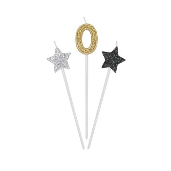 Candeline per torta picks Prestige Cm. 16 - 2 stelle e numero - Nr. 0