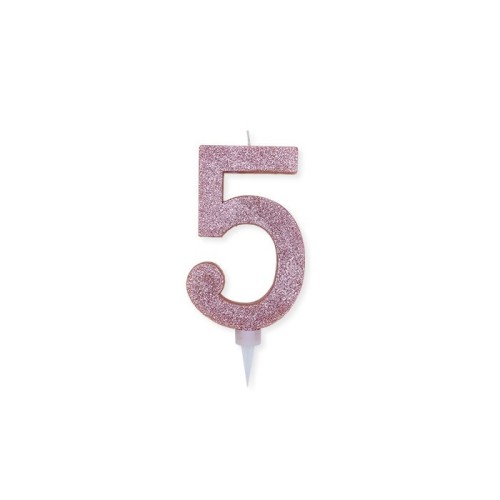 Candelina per torta glitterata maxi Rosa Gold Cm. 15 - N. 5
