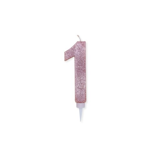 Candelina per torta glitterata maxi Rosa Gold Cm. 15 - N. 1