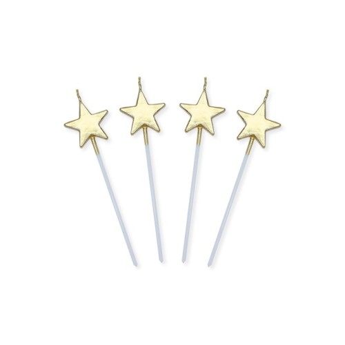 Candeline per torta picks stelle metallizzate Cm. 13 - Oro - Blister 4 pezzi