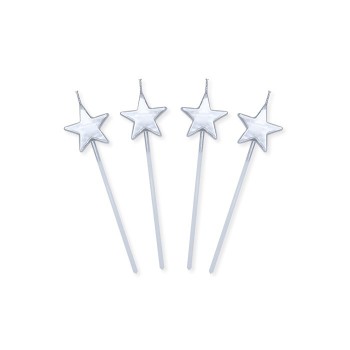 Candeline per torta picks stelle metallizzate Cm. 13 - Argento - Blister 4 pezzi