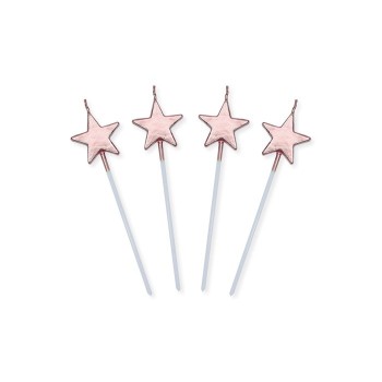 Candeline per torta picks stelle metallizzate Cm. 13 - Rosa Gold - Blister 4 pezzi