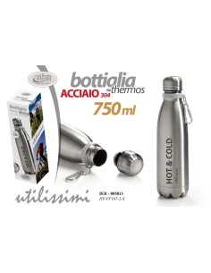 Bottiglia termica borraccia acciaio 750 ML. Hot & Cold - Cromata
