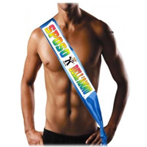 Fascia umoristica in tessuto con stampa colorata "Sposo dell'anno"