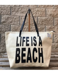 Borsa mare "Life is a beach" stampa metal Cm. 54x36x18 - Nero