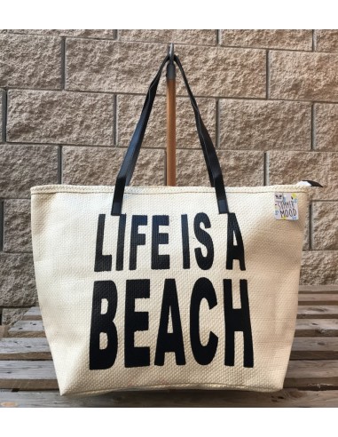 Borsa mare "Life is a beach" stampa metal Cm. 54x36x18 - Nero